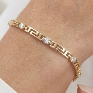 14k Gold Plated Greek Key Meander Bracelet with Cubic Zirconia Stones